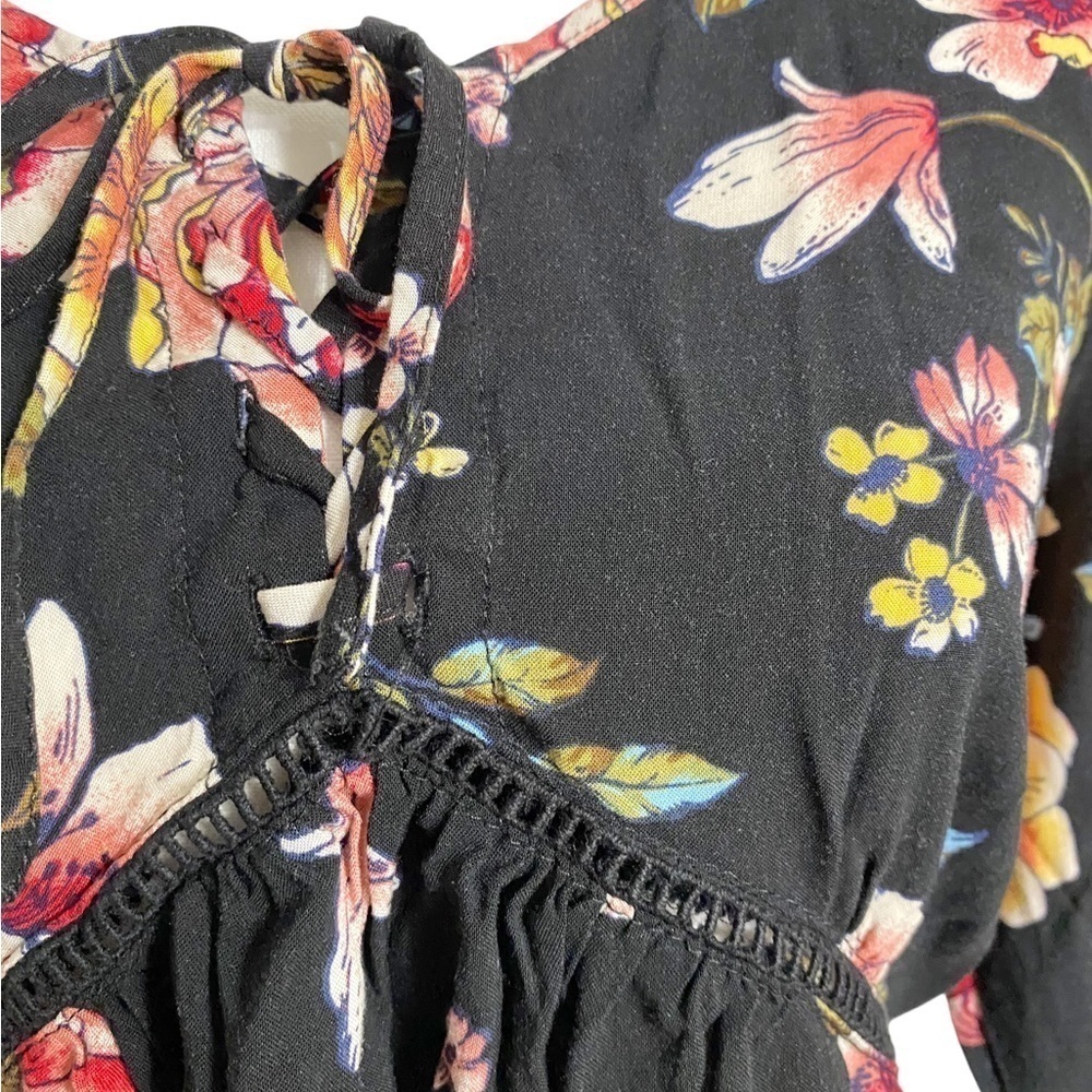 XHILARATION Black Floral Long Sleeve Mini Dress - Picture 4 of 16